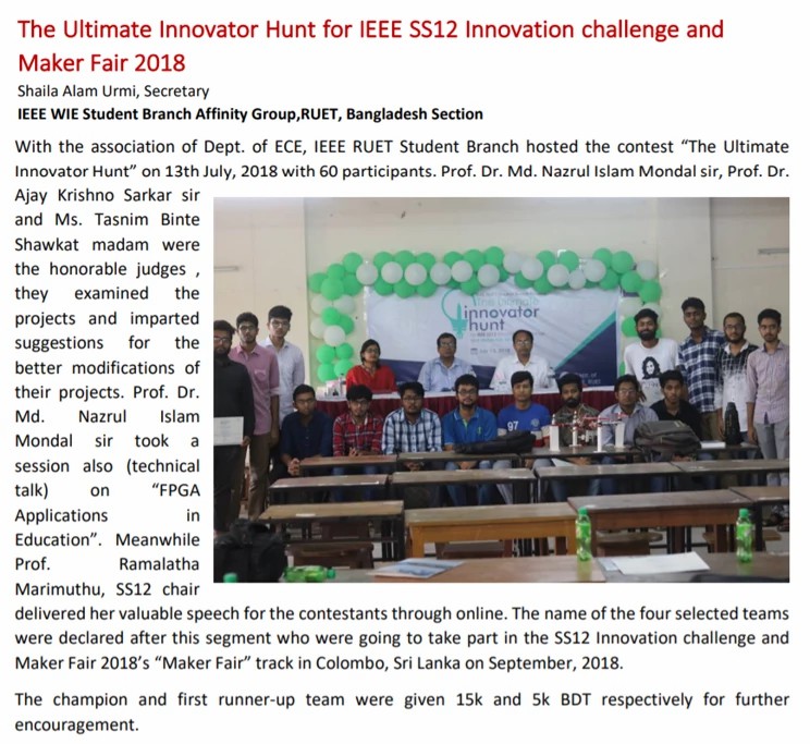 Ultimate Innovator Hunt for IEEE SS12 Innovation Challenge and Maker Fair 2018