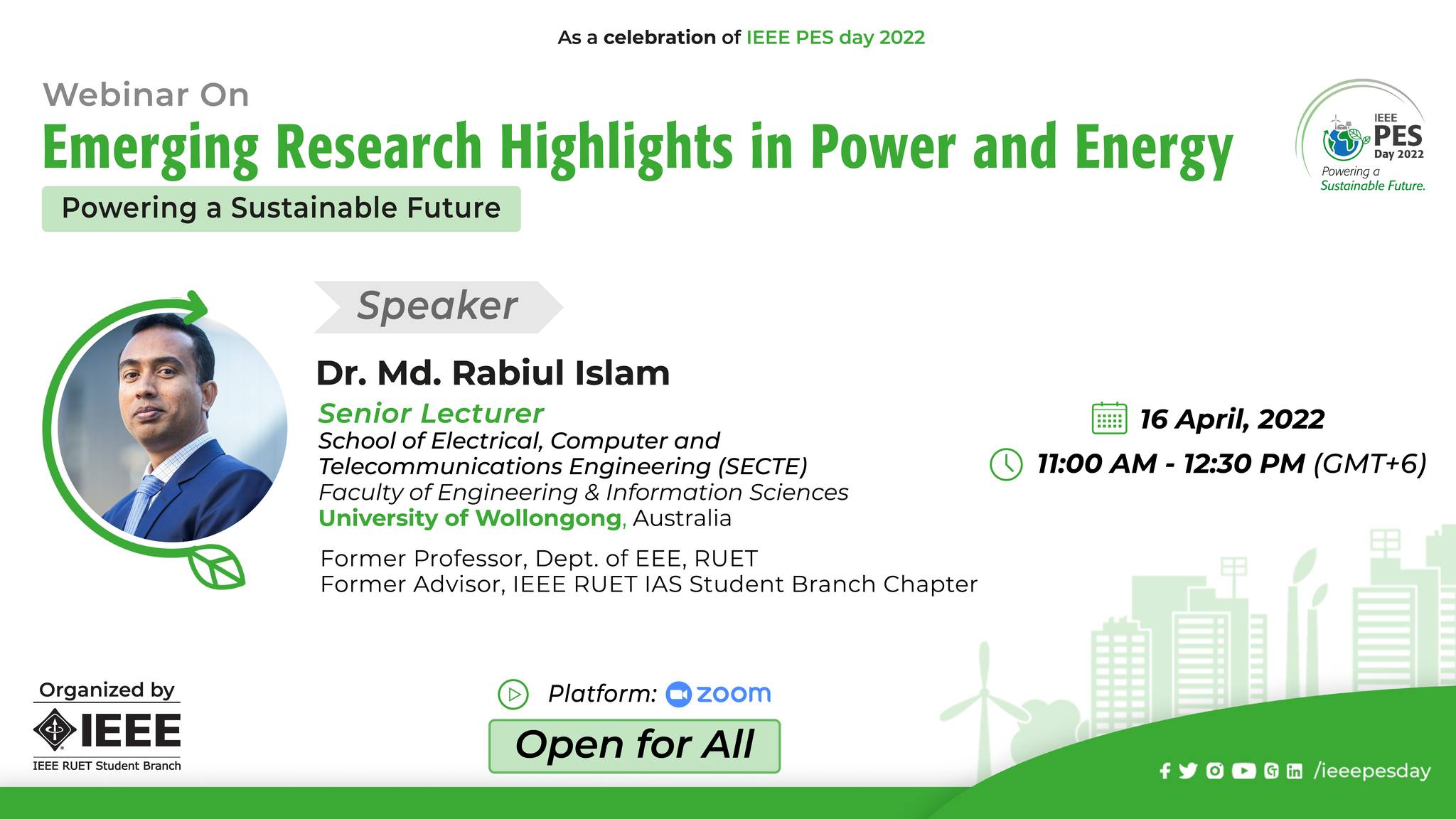 Celebration of IEEE PES Day 2022: A Webinar on "Emerging Research Highlights in Power and Energy"